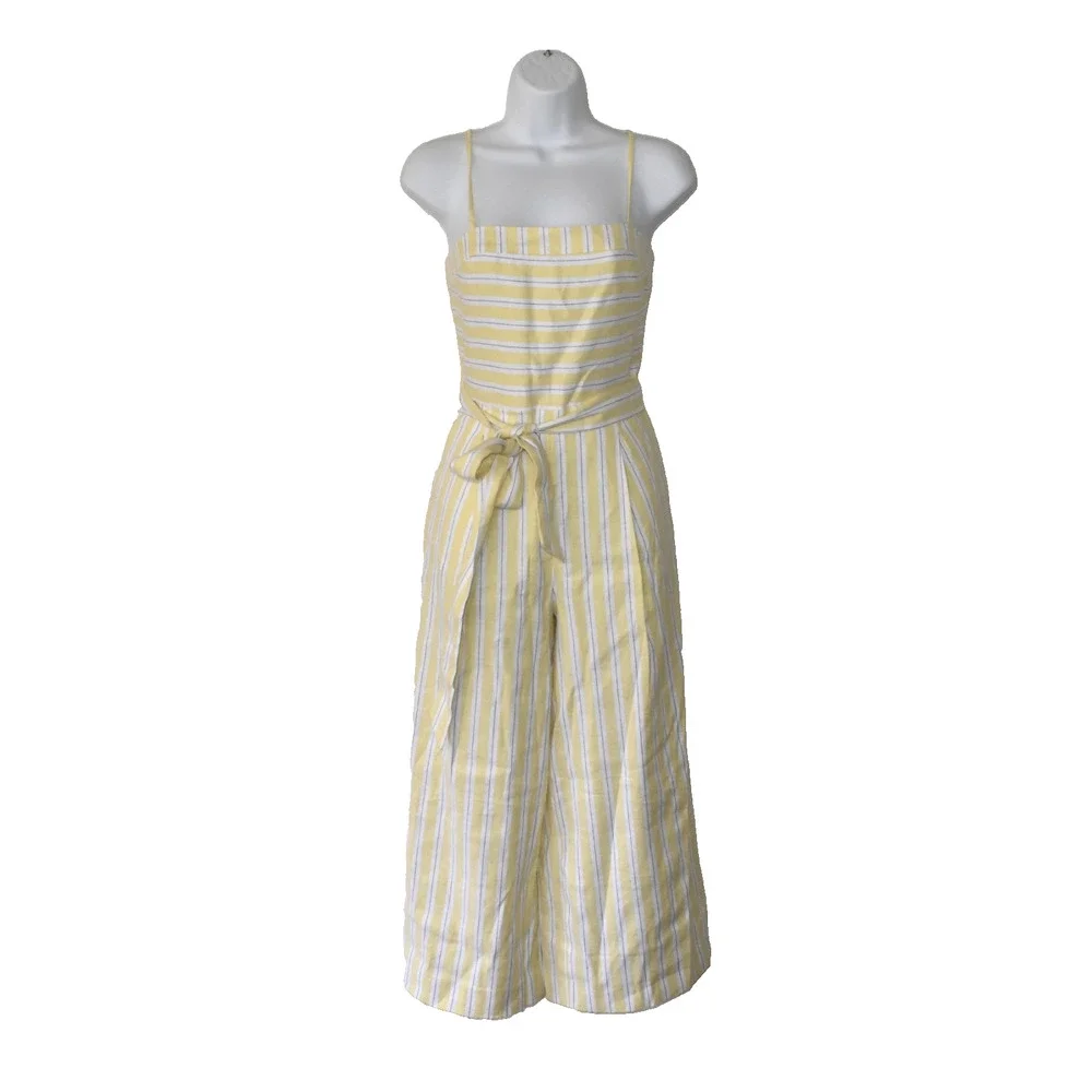 NWT BANANA REPUBLIC Linen/Cotton Blend Striped Wide Leg Jumpsuit Size 2 $149